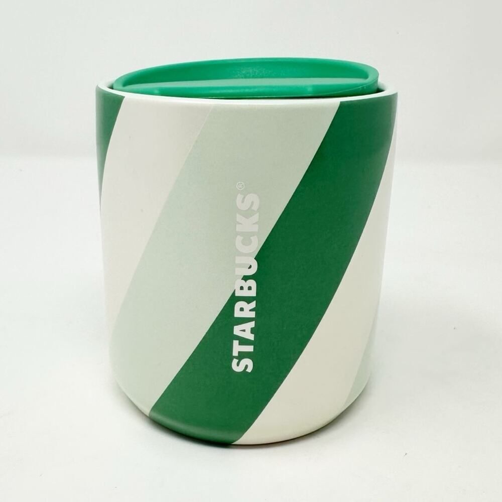 STARBUCKS CERAMIC 8 OZ GREEN SWIRL PEARL TUMBLER WITH LID‎